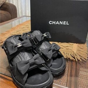 CHANEL Black Bow-Embellished Sandals